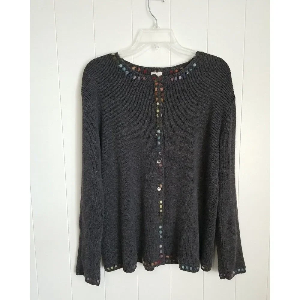 J. Jill Sweater Cardigan Womens Size Small Embroidered Casual Fall Winter